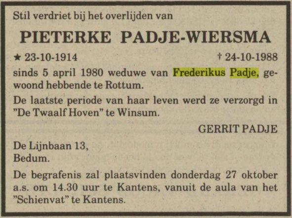 pieterke wiersma in 1988.